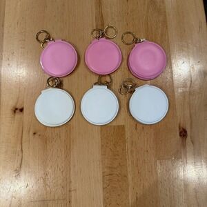 Compact Mirror Keychain Pink and White Round Makeup Cosmetic Mirror Lot (8)